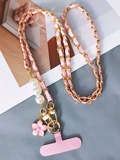 2026 New Versatile Long Phone Lanyard Crossbody Strap With High-End Pearl Leather Chain, Women's Outdoor Travel Pendant Bag Shell Universal, Suitable For Outdoor Travel, Hiking, Unisex, Short Phone Ho