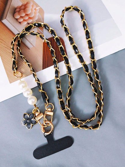 2026 New Versatile Long Phone Lanyard Crossbody Strap With High-End Pearl Leather Chain, Women's Outdoor Travel Pendant Bag Shell Universal, Suitable For Outdoor Travel, Hiking, Unisex, Short Phone Ho