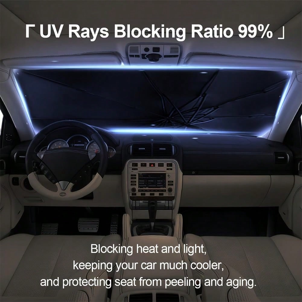 [2026 Upgrade] Windshield Sun Shade Umbrella, [Double Thickened Ice Crystal Coating] Sun & Heat Protection, Keep Vehicle Cool & Protect Interior