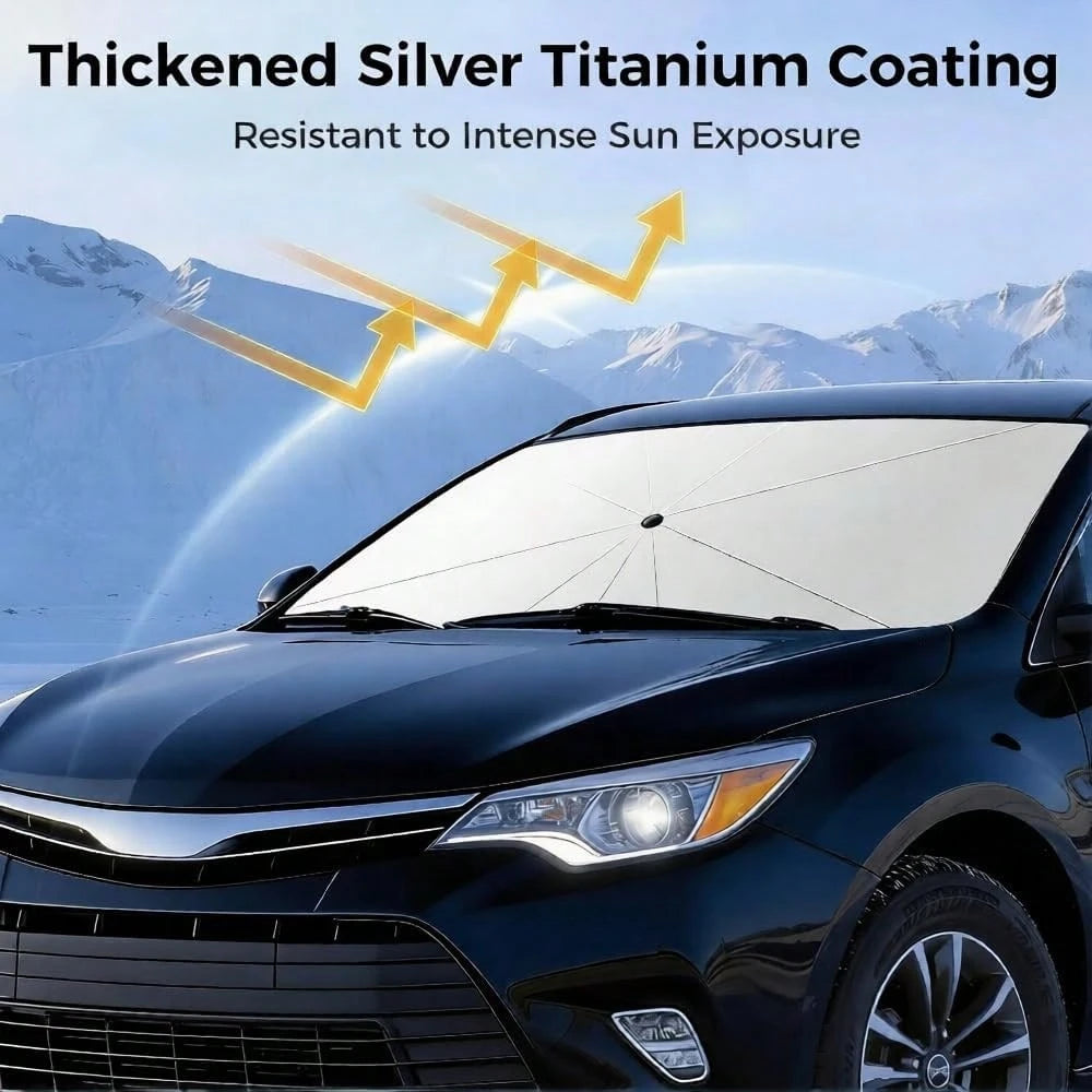 [2026 Upgrade] Windshield Sun Shade Umbrella, [Double Thickened Ice Crystal Coating] Sun & Heat Protection, Keep Vehicle Cool & Protect Interior
