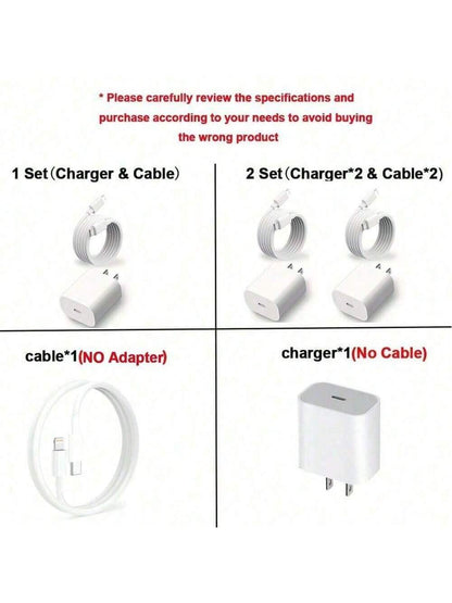 20W Fast Charging Adapter Set- Includes 20W Charger Head + 3.3ft/100cm High-Efficiency Fast Charging Data Cable, Compatible With IPhone 14 Pro Max/14 Pro/14 Plus/14/13/12/11/XS/XR/8/7/6, Series