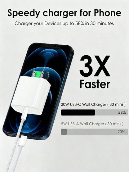 20W PD Fast Charger Set, USB-C Wall Charger With Type-C Cable, 3.3ft/6.6ft Optional, Fast Charging Adapter Compatible With IPhone 17/16/15 Series, Compact Travel Charger