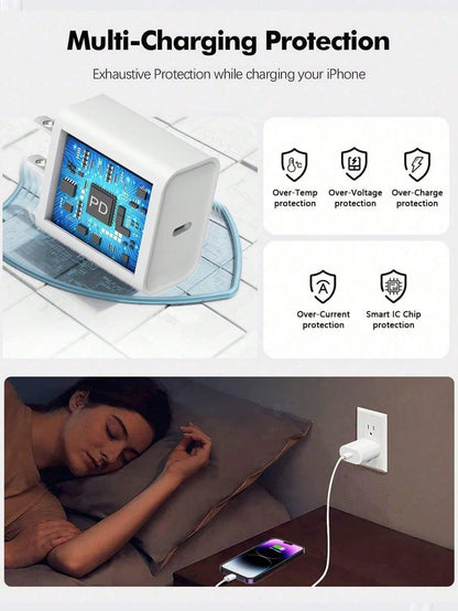 20W PD Fast Charger Set, USB-C Wall Charger With Type-C Cable, 3.3ft/6.6ft Optional, Fast Charging Adapter Compatible With IPhone 17/16/15 Series, Compact Travel Charger
