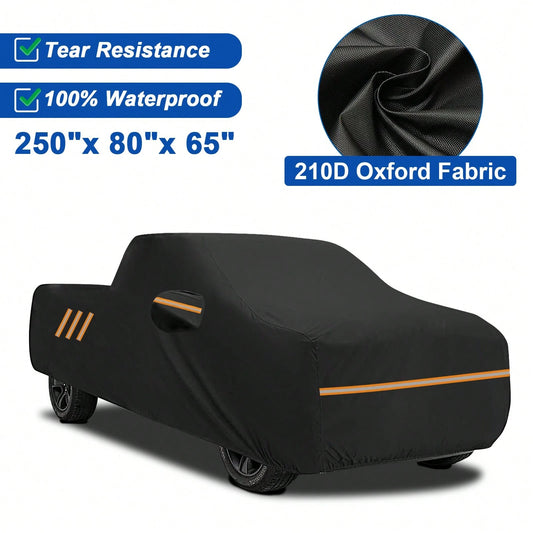 250*80*65 Inch Pickup Truck Car Cover 210D PU Waterproof Heavy Duty All Weather Outdoor Full Car Cover With Reflective Strips, Windproof Straps, UV Protection, Scratch & Dust Resistant, Tear Resistant