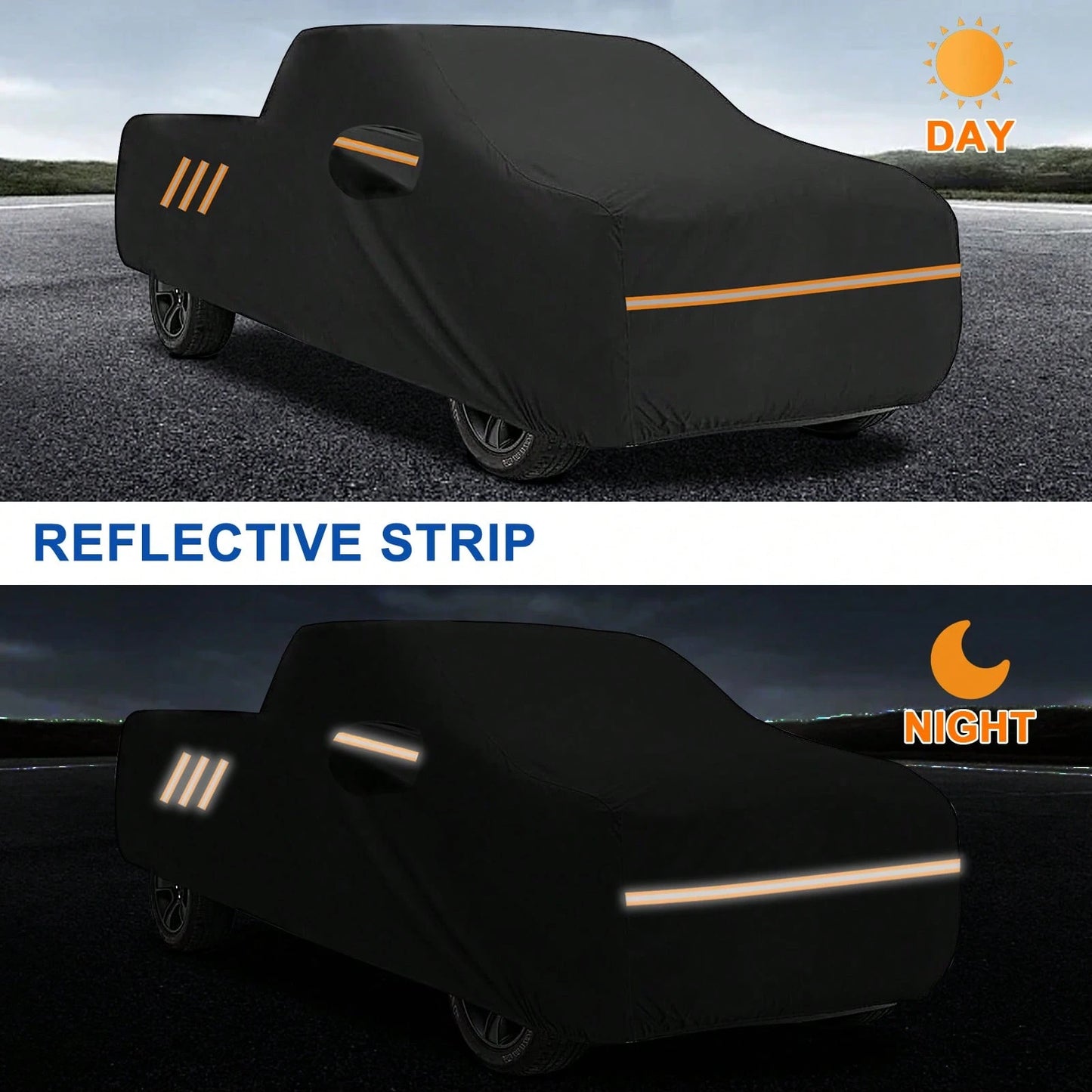 250*80*65 Inch Pickup Truck Car Cover 210D PU Waterproof Heavy Duty All Weather Outdoor Full Car Cover With Reflective Strips, Windproof Straps, UV Protection, Scratch & Dust Resistant, Tear Resistant
