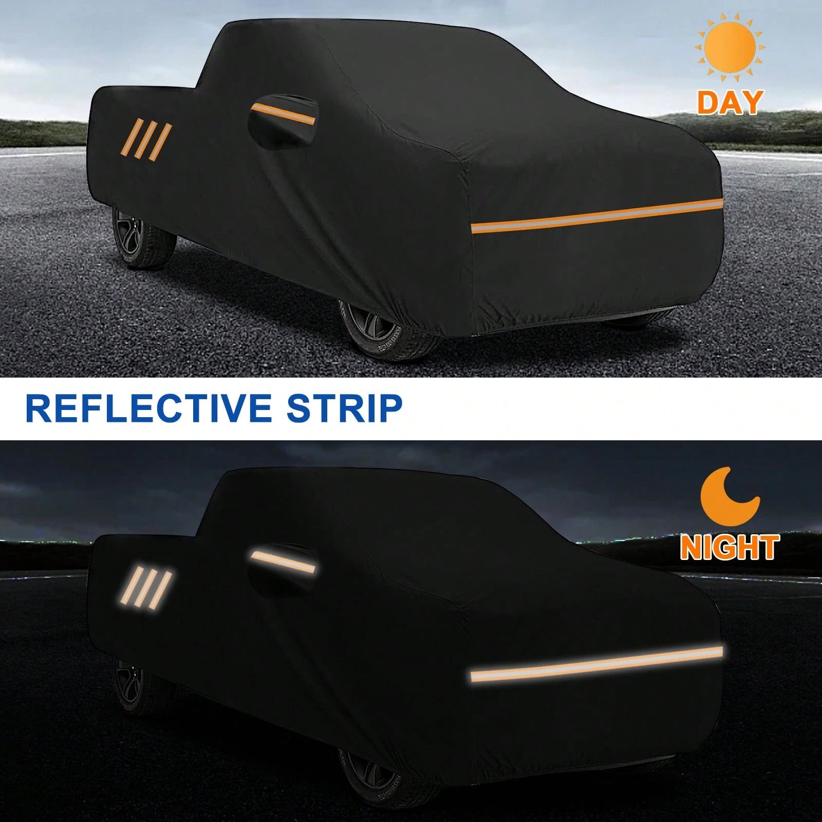 250*80*65 Inch Pickup Truck Car Cover 210D PU Waterproof Heavy Duty All Weather Outdoor Full Car Cover With Reflective Strips, Windproof Straps, UV Protection, Scratch & Dust Resistant, Tear Resistant