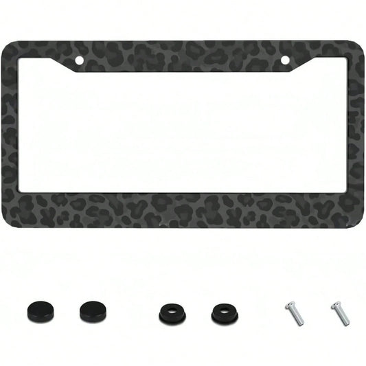 2D Flat, A Metal License Plate Frame| 12x6inch Aluminum,Black Leopard Print,Suitable For Sedans,SUV,Pickup Trucks And Commercial Vehicles,Includes Mounting Screws And Washers,Car Decor,License Plat