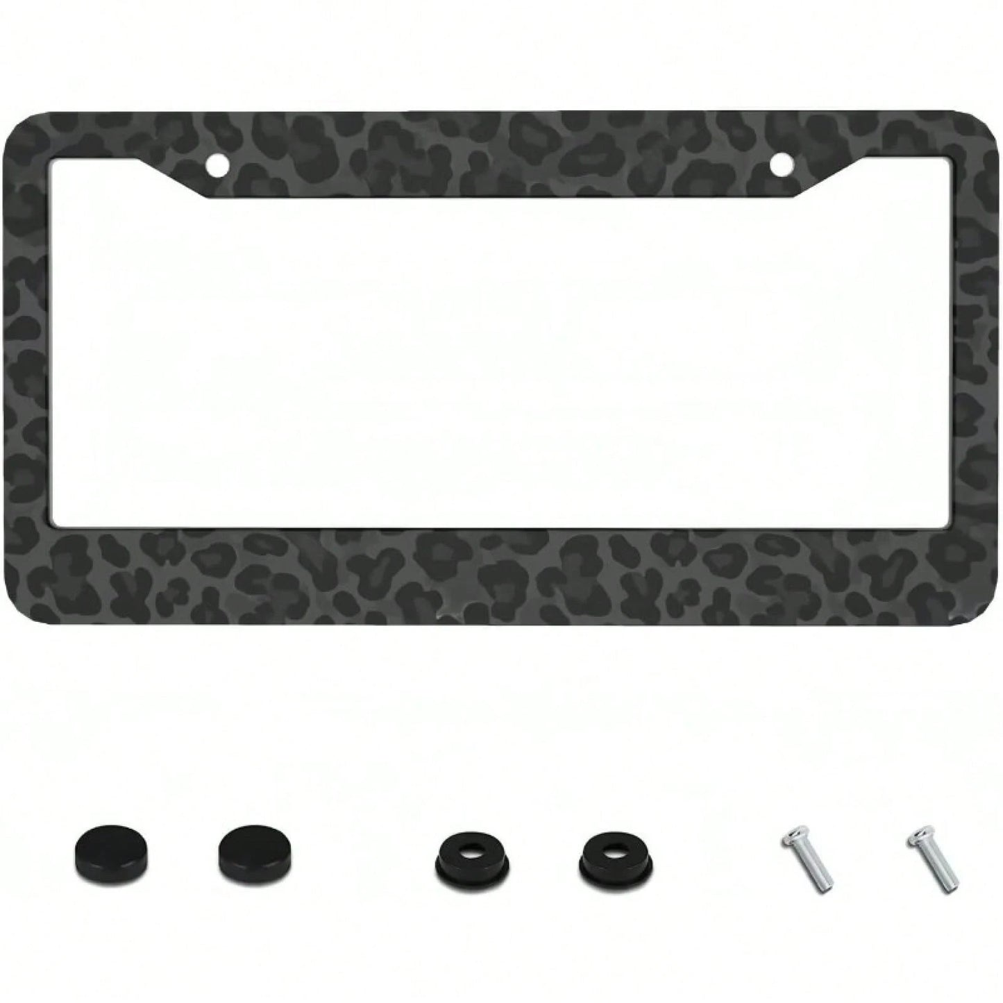 2D Flat, A Metal License Plate Frame| 12x6inch Aluminum,Black Leopard Print,Suitable For Sedans,SUV,Pickup Trucks And Commercial Vehicles,Includes Mounting Screws And Washers,Car Decor,License Plat