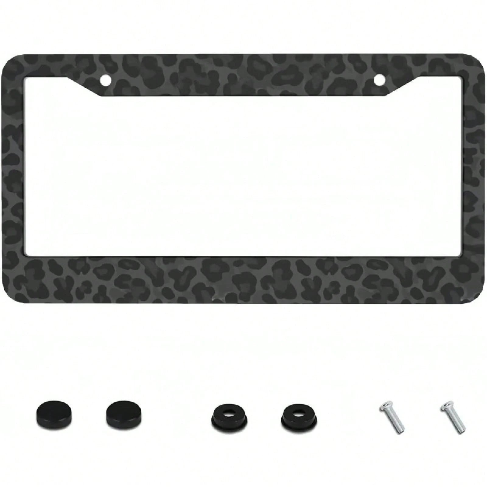 2D Flat, A Metal License Plate Frame| 12x6inch Aluminum,Black Leopard Print,Suitable For Sedans,SUV,Pickup Trucks And Commercial Vehicles,Includes Mounting Screws And Washers,Car Decor,License Plat