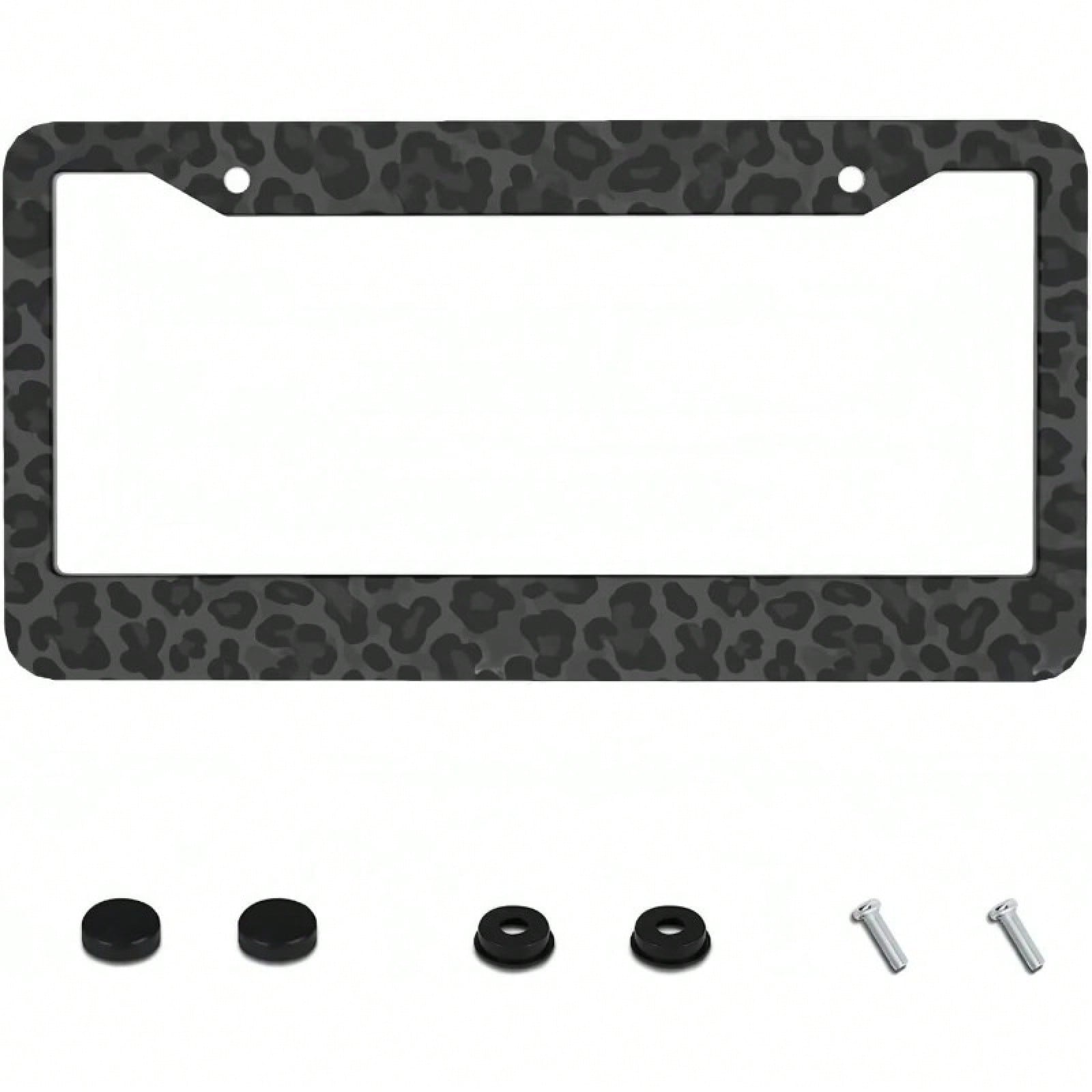 2D Flat, A Metal License Plate Frame| 12x6inch Aluminum,Black Leopard Print,Suitable For Sedans,SUV,Pickup Trucks And Commercial Vehicles,Includes Mounting Screws And Washers,Car Decor,License Plat