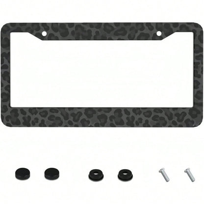 2D Flat, A Metal License Plate Frame| 12x6inch Aluminum,Black Leopard Print,Suitable For Sedans,SUV,Pickup Trucks And Commercial Vehicles,Includes Mounting Screws And Washers,Car Decor,License Plat