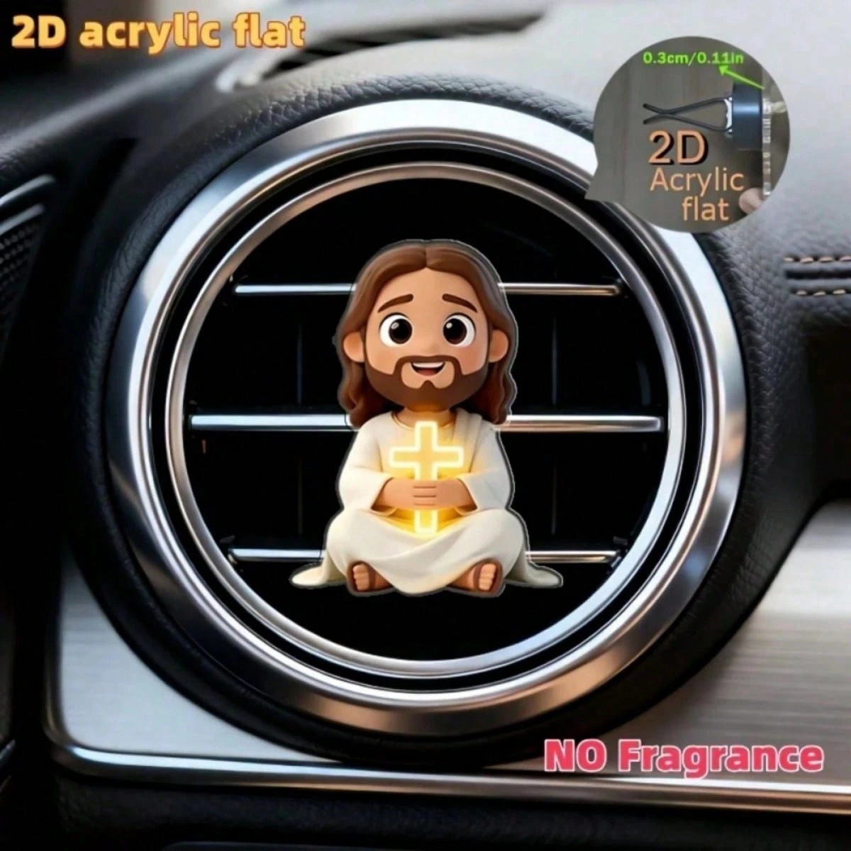 2D Flat Jesus Holding Cross Car Air Vent Clip- Random Scent Diffuser, Cute Angel Decoration, Perfect Gift For Mom/Girlfriend/Friend, Suitable For Any Occasion