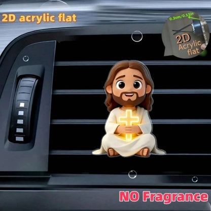 2D Flat Jesus Holding Cross Car Air Vent Clip- Random Scent Diffuser, Cute Angel Decoration, Perfect Gift For Mom/Girlfriend/Friend, Suitable For Any Occasion