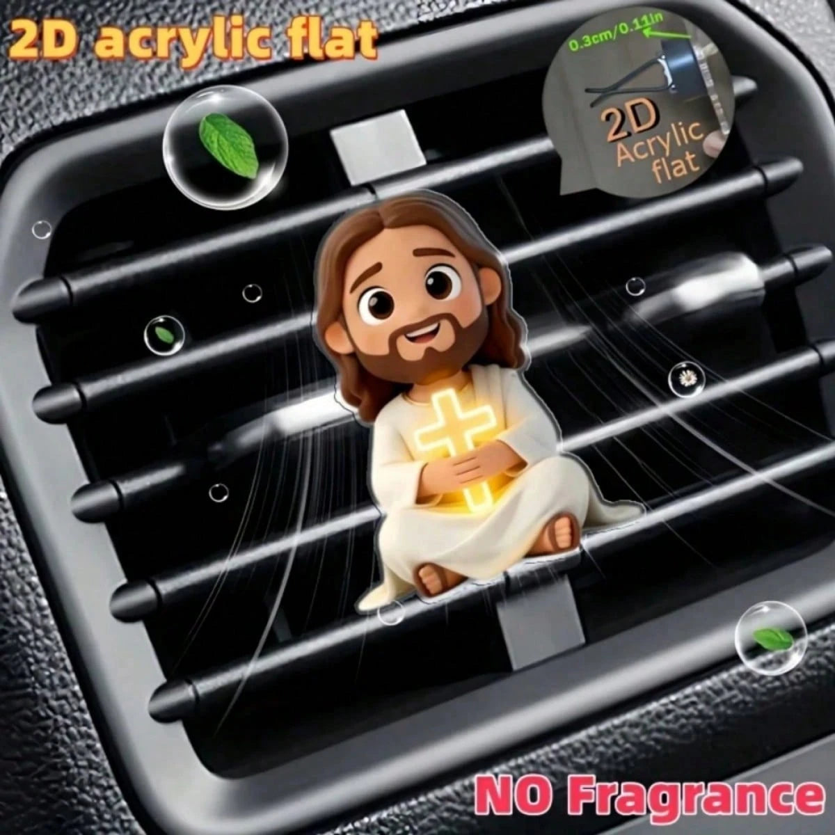 2D Flat Jesus Holding Cross Car Air Vent Clip- Random Scent Diffuser, Cute Angel Decoration, Perfect Gift For Mom/Girlfriend/Friend, Suitable For Any Occasion