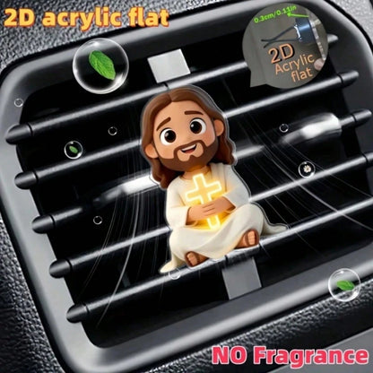 2D Flat Jesus Holding Cross Car Air Vent Clip- Random Scent Diffuser, Cute Angel Decoration, Perfect Gift For Mom/Girlfriend/Friend, Suitable For Any Occasion