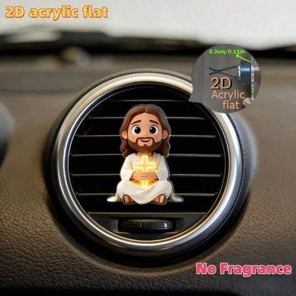 2D Flat Jesus Holding Cross Car Air Vent Clip- Random Scent Diffuser, Cute Angel Decoration, Perfect Gift For Mom/Girlfriend/Friend, Suitable For Any Occasion