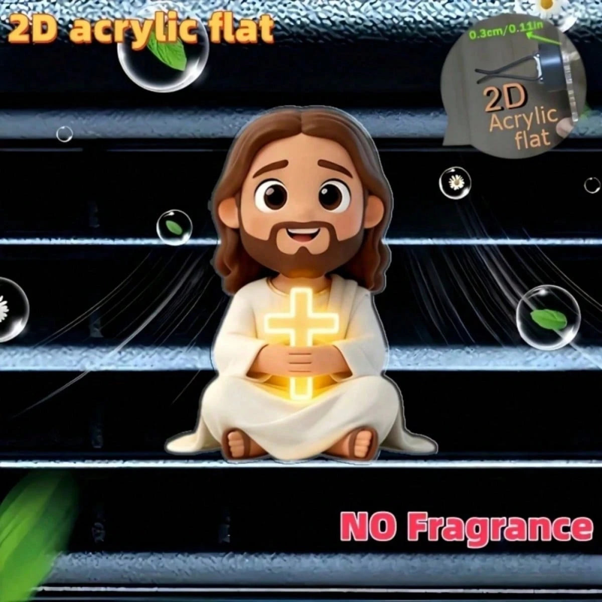 2D Flat Jesus Holding Cross Car Air Vent Clip- Random Scent Diffuser, Cute Angel Decoration, Perfect Gift For Mom/Girlfriend/Friend, Suitable For Any Occasion