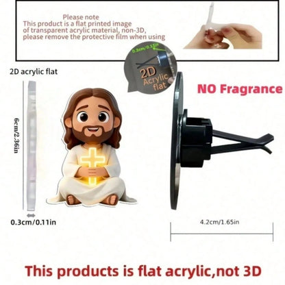2D Flat Jesus Holding Cross Car Air Vent Clip- Random Scent Diffuser, Cute Angel Decoration, Perfect Gift For Mom/Girlfriend/Friend, Suitable For Any Occasion