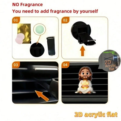 2D Flat Jesus Holding Cross Car Air Vent Clip- Random Scent Diffuser, Cute Angel Decoration, Perfect Gift For Mom/Girlfriend/Friend, Suitable For Any Occasion