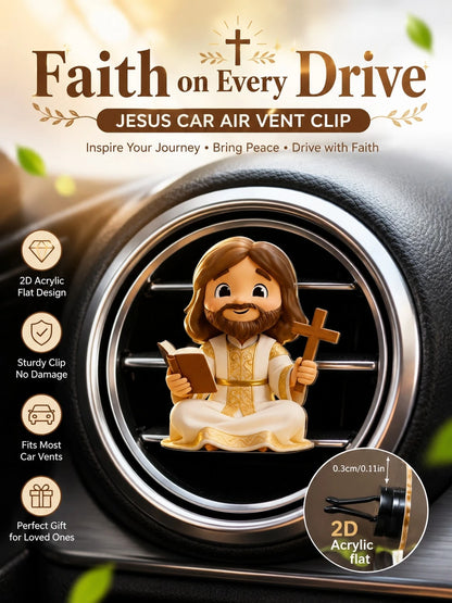 2D Flat (Non-3D) Car Air Vent Decor Clip- Jesus Cross Ornament, Stylish Interior Accessory, Fragrance Diffuser (Includes Random Scent), Cute Car Decoration, Perfect Unisex Holiday Gift