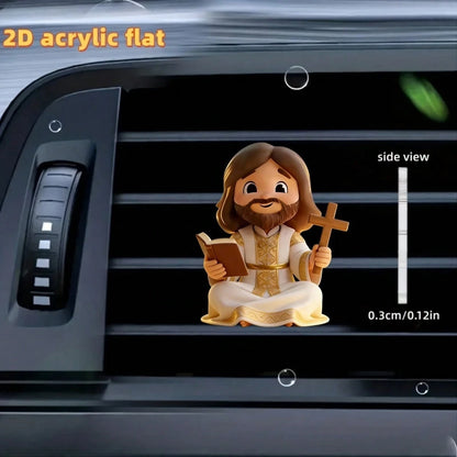 2D Flat (Non-3D) Car Air Vent Decor Clip- Jesus Cross Ornament, Stylish Interior Accessory, Fragrance Diffuser (Includes Random Scent), Cute Car Decoration, Perfect Unisex Holiday Gift