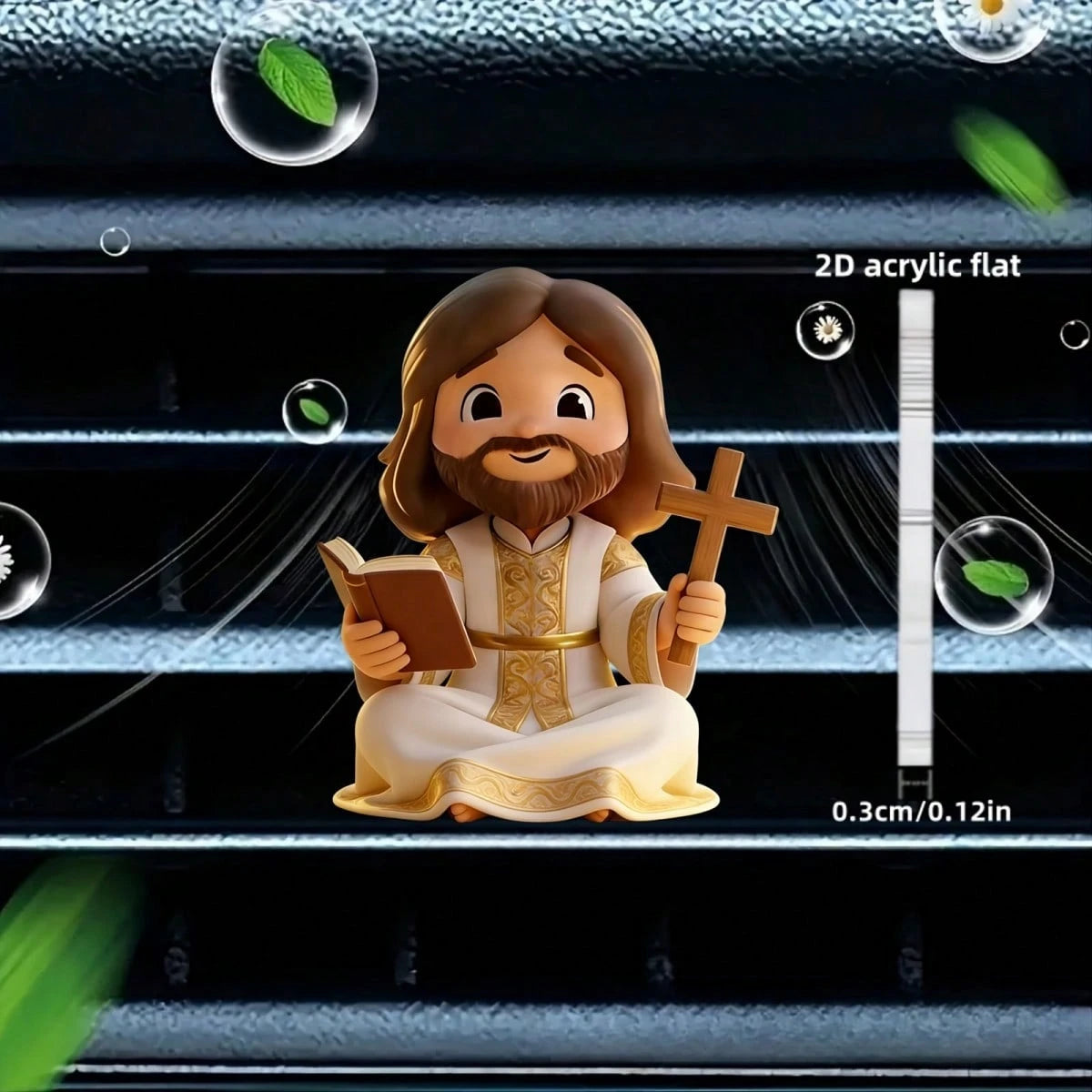 2D Flat (Non-3D) Car Air Vent Decor Clip- Jesus Cross Ornament, Stylish Interior Accessory, Fragrance Diffuser (Includes Random Scent), Cute Car Decoration, Perfect Unisex Holiday Gift