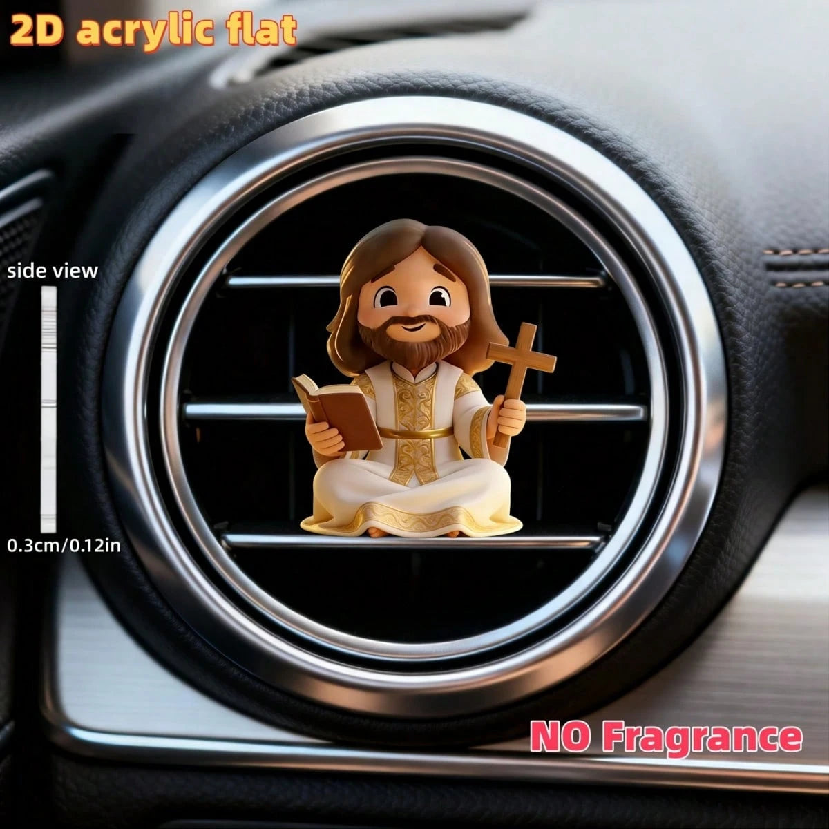 2D Flat (Non-3D) Car Air Vent Decor Clip- Jesus Cross Ornament, Stylish Interior Accessory, Fragrance Diffuser (Includes Random Scent), Cute Car Decoration, Perfect Unisex Holiday Gift