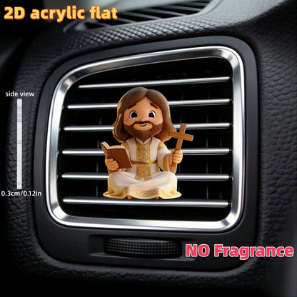 2D Flat (Non-3D) Car Air Vent Decor Clip- Jesus Cross Ornament, Stylish Interior Accessory, Fragrance Diffuser (Includes Random Scent), Cute Car Decoration, Perfect Unisex Holiday Gift