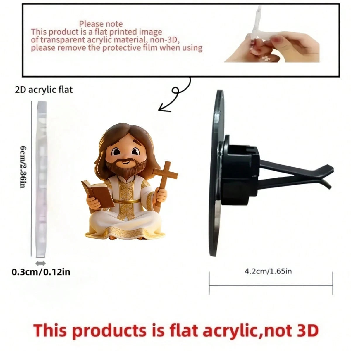 2D Flat (Non-3D) Car Air Vent Decor Clip- Jesus Cross Ornament, Stylish Interior Accessory, Fragrance Diffuser (Includes Random Scent), Cute Car Decoration, Perfect Unisex Holiday Gift