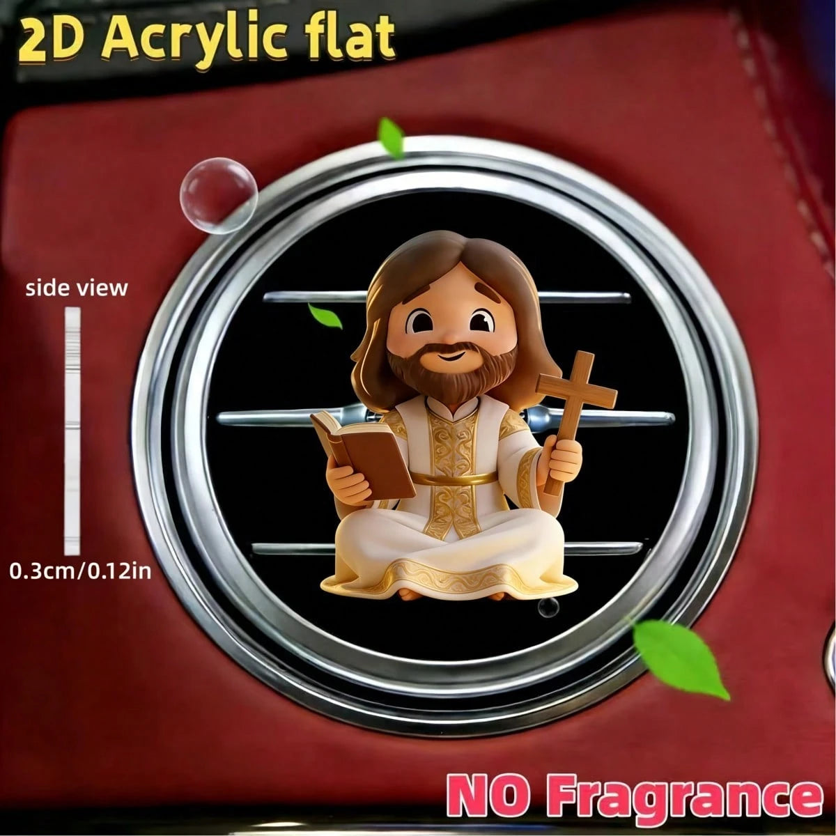 2D Flat (Non-3D) Car Air Vent Decor Clip- Jesus Cross Ornament, Stylish Interior Accessory, Fragrance Diffuser (Includes Random Scent), Cute Car Decoration, Perfect Unisex Holiday Gift