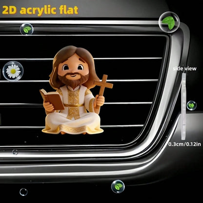 2D Flat (Non-3D) Car Air Vent Decor Clip- Jesus Cross Ornament, Stylish Interior Accessory, Fragrance Diffuser (Includes Random Scent), Cute Car Decoration, Perfect Unisex Holiday Gift