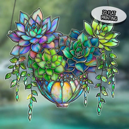 2D Flat Succulent Hanging Decor, Bohemian Style Sunlight Catcher, Gift For Nature Lovers, Outdoor Garden Decoration, Perfect Housewarming Gift, Suitable For Plant Enthusiasts