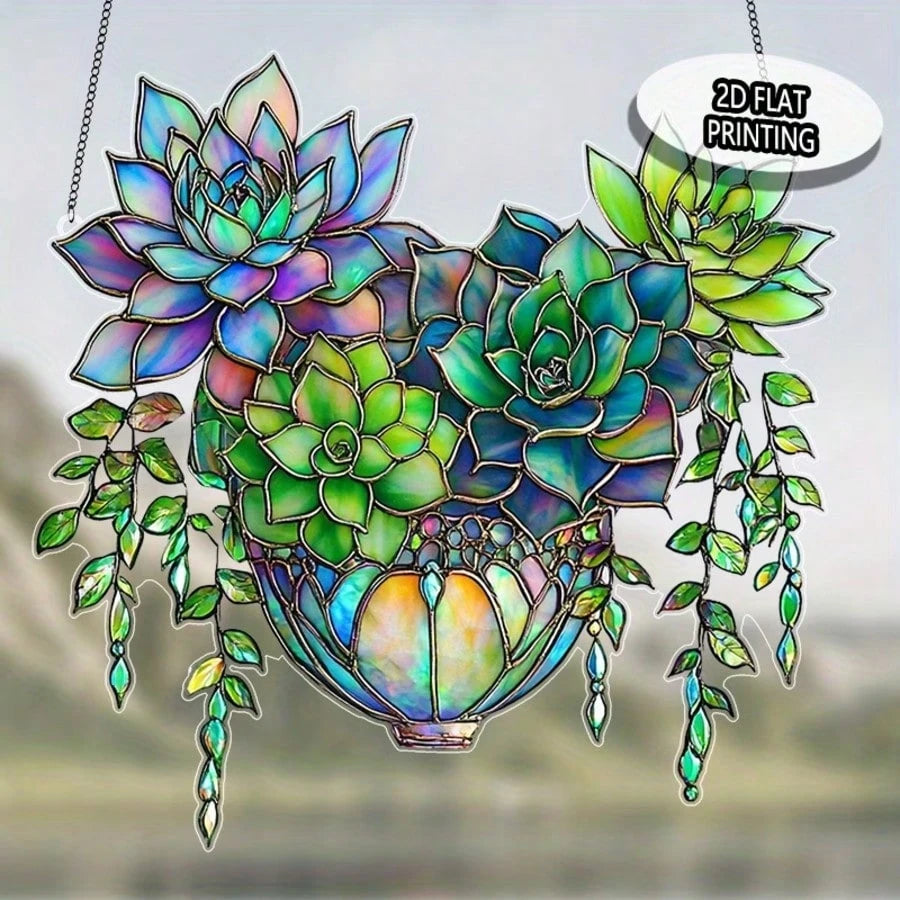 2D Flat Succulent Hanging Decor, Bohemian Style Sunlight Catcher, Gift For Nature Lovers, Outdoor Garden Decoration, Perfect Housewarming Gift, Suitable For Plant Enthusiasts