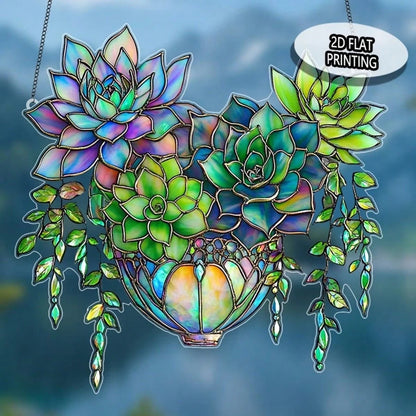 2D Flat Succulent Hanging Decor, Bohemian Style Sunlight Catcher, Gift For Nature Lovers, Outdoor Garden Decoration, Perfect Housewarming Gift, Suitable For Plant Enthusiasts