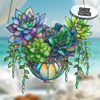 2D Flat Succulent Hanging Decor, Bohemian Style Sunlight Catcher, Gift For Nature Lovers, Outdoor Garden Decoration, Perfect Housewarming Gift, Suitable For Plant Enthusiasts