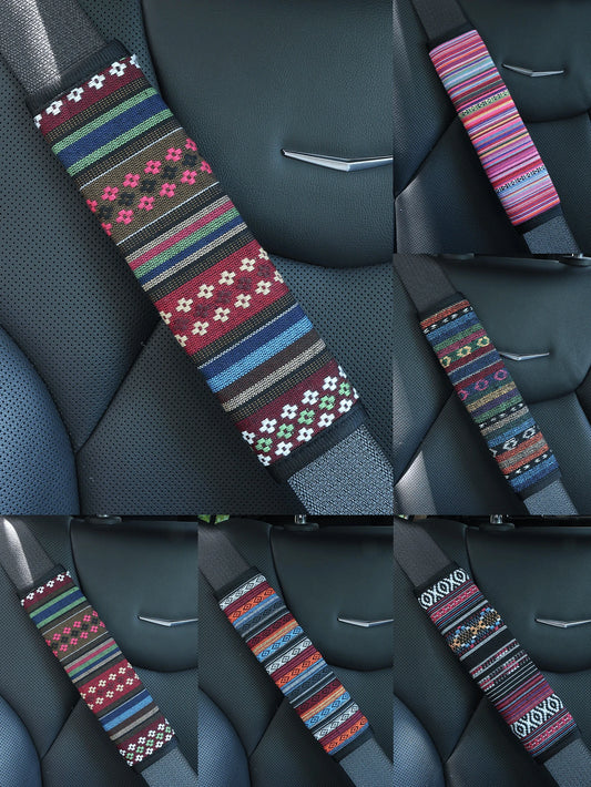 2pcs/1pc Bohemian Style Seat Belt Covers, Made Of Breathable Linen Weaving Material, Suitable For Most Cars, Trucks And SUVs, Bohemian Style Car Interior Accessories