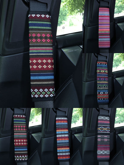 2pcs/1pc Bohemian Style Seat Belt Covers, Made Of Breathable Linen Weaving Material, Suitable For Most Cars, Trucks And SUVs, Bohemian Style Car Interior Accessories