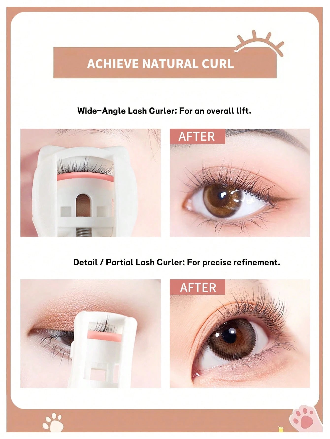 2pcs/1pc Portable Eyelash Curler, Portable Cat Paw Eyelash Curler, Edgeless Long-Lasting Curling Tool, Gentle Partial Clamp For Natural Lashes, Fragrance-Free Manual Eyelash Styler