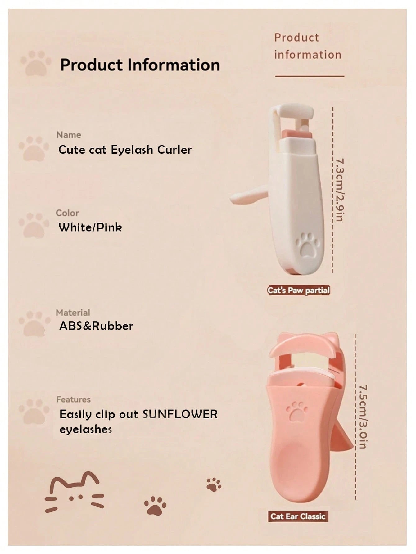 2pcs/1pc Portable Eyelash Curler, Portable Cat Paw Eyelash Curler, Edgeless Long-Lasting Curling Tool, Gentle Partial Clamp For Natural Lashes, Fragrance-Free Manual Eyelash Styler