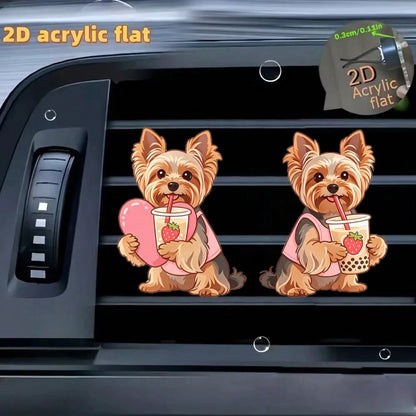 2pcs Acrylic Cute Puppy Car Air Vent Clip Decor, 2D Flat Cute Air Vent Decorative Accessory (With Unscented Sponge Pad, Can Add Perfume Yourself)
