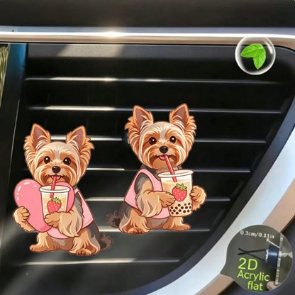 2pcs Acrylic Cute Puppy Car Air Vent Clip Decor, 2D Flat Cute Air Vent Decorative Accessory (With Unscented Sponge Pad, Can Add Perfume Yourself)