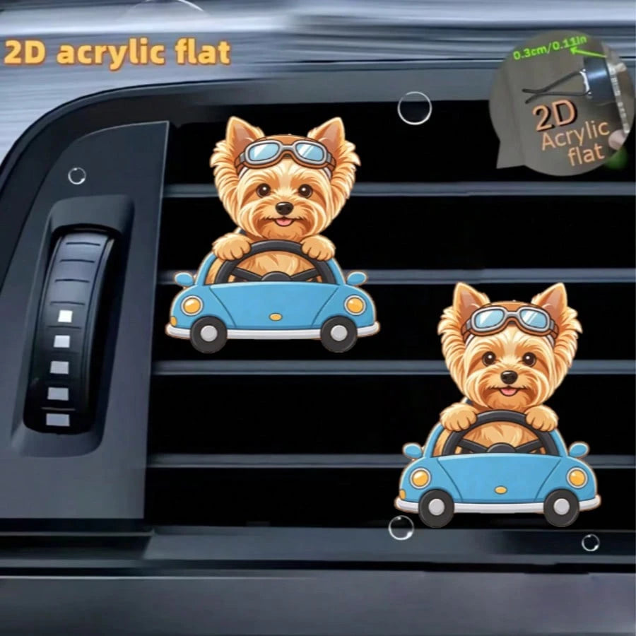 2pcs Acrylic Cute Puppy Car Air Vent Clip Decor, 2D Flat Cute Air Vent Decorative Accessory (With Unscented Sponge Pad, Can Add Perfume Yourself)
