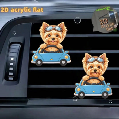 2pcs Acrylic Cute Puppy Car Air Vent Clip Decor, 2D Flat Cute Air Vent Decorative Accessory (With Unscented Sponge Pad, Can Add Perfume Yourself)