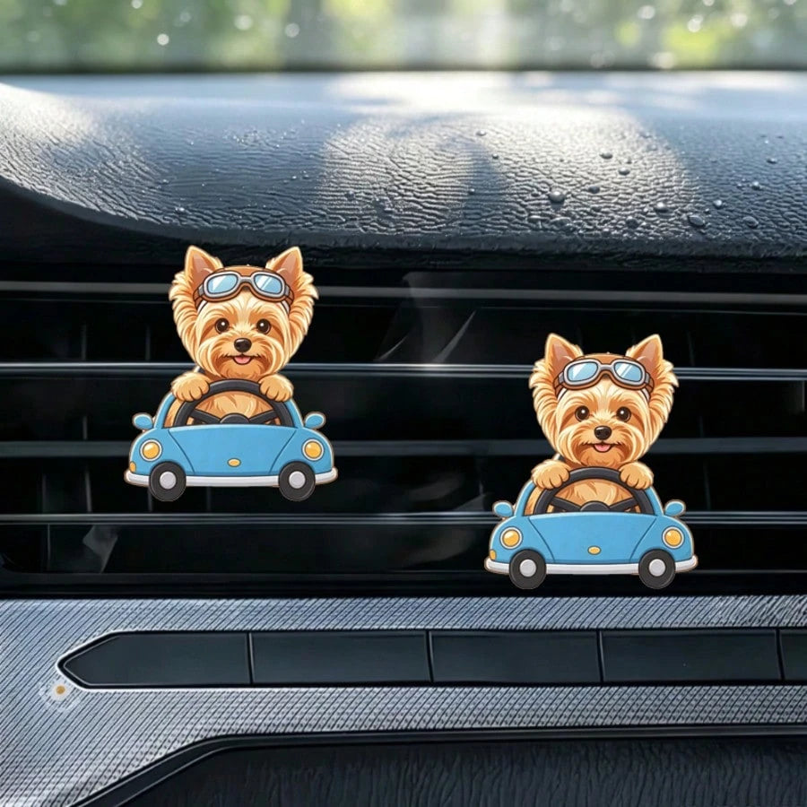 2pcs Acrylic Cute Puppy Car Air Vent Clip Decor, 2D Flat Cute Air Vent Decorative Accessory (With Unscented Sponge Pad, Can Add Perfume Yourself)