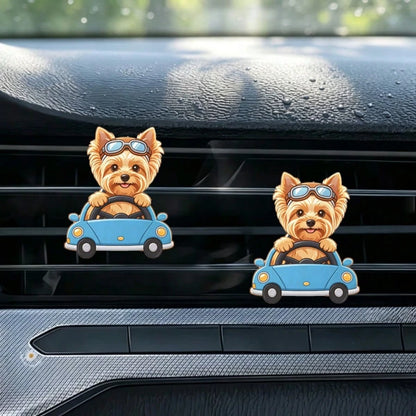 2pcs Acrylic Cute Puppy Car Air Vent Clip Decor, 2D Flat Cute Air Vent Decorative Accessory (With Unscented Sponge Pad, Can Add Perfume Yourself)