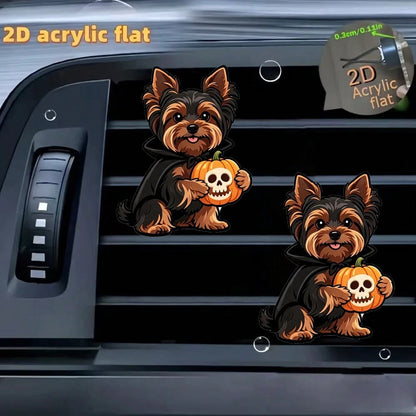 2pcs Acrylic Cute Puppy Car Air Vent Clip Decor, 2D Flat Cute Air Vent Decorative Accessory (With Unscented Sponge Pad, Can Add Perfume Yourself)