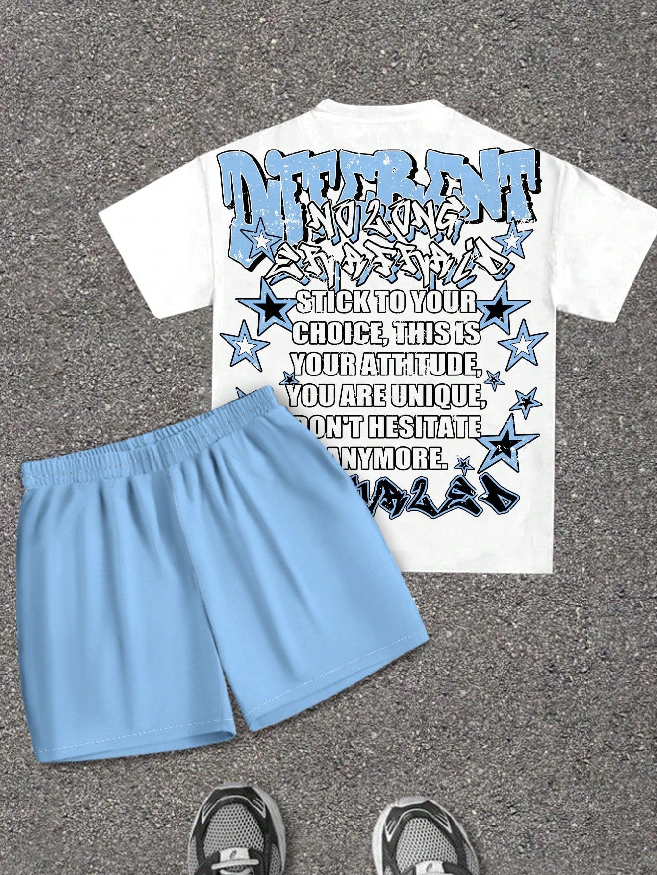 2pcs Baby Boy Casual T-Shirt And Shorts Set, Classic Cool Rapper Portrait, Five-Pointed Star Print, Y2K Style