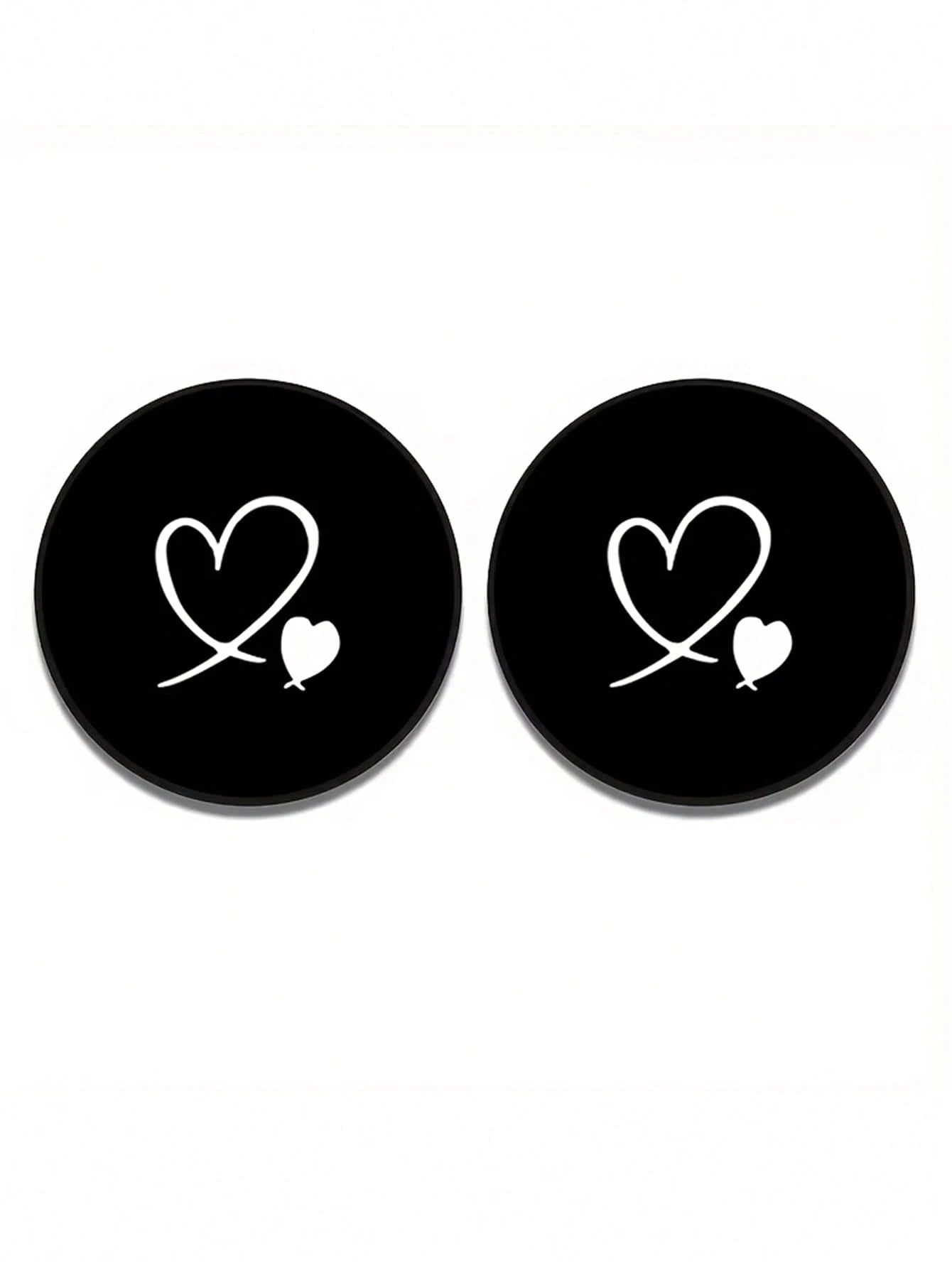 2pcs Black & White Double Heart Car Cup Holders, Vintage Brown Background With Pink Polka Dot Style, Protects Car Interior Space, Easy To Clean, Suitable For SUV Or Any Other Car Models. Universal Car