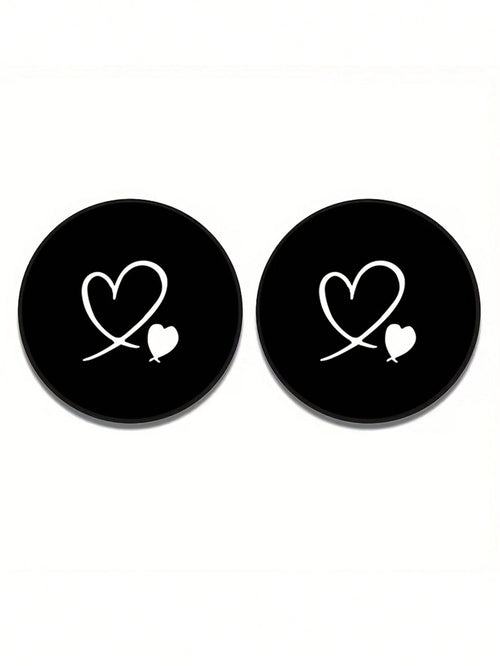 2pcs Black & White Double Heart Car Cup Holders, Vintage Brown Background With Pink Polka Dot Style, Protects Car Interior Space, Easy To Clean, Suitable For SUV Or Any Other Car Models. Universal Car