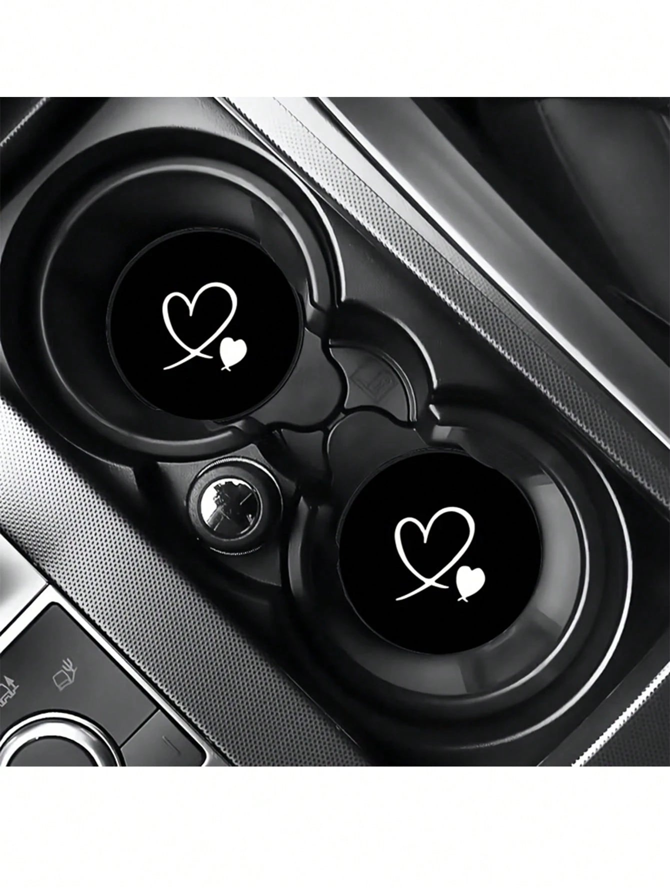 2pcs Black & White Double Heart Car Cup Holders, Vintage Brown Background With Pink Polka Dot Style, Protects Car Interior Space, Easy To Clean, Suitable For SUV Or Any Other Car Models. Universal Car